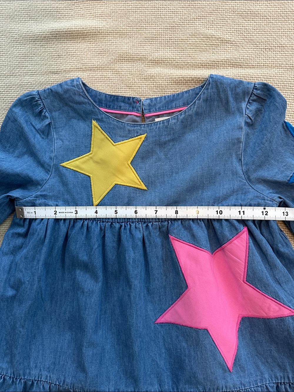 Mini Boden Girls Denim Star Patch Tiered Dress Size 6/7 Years EUC - Picture 5 of 10